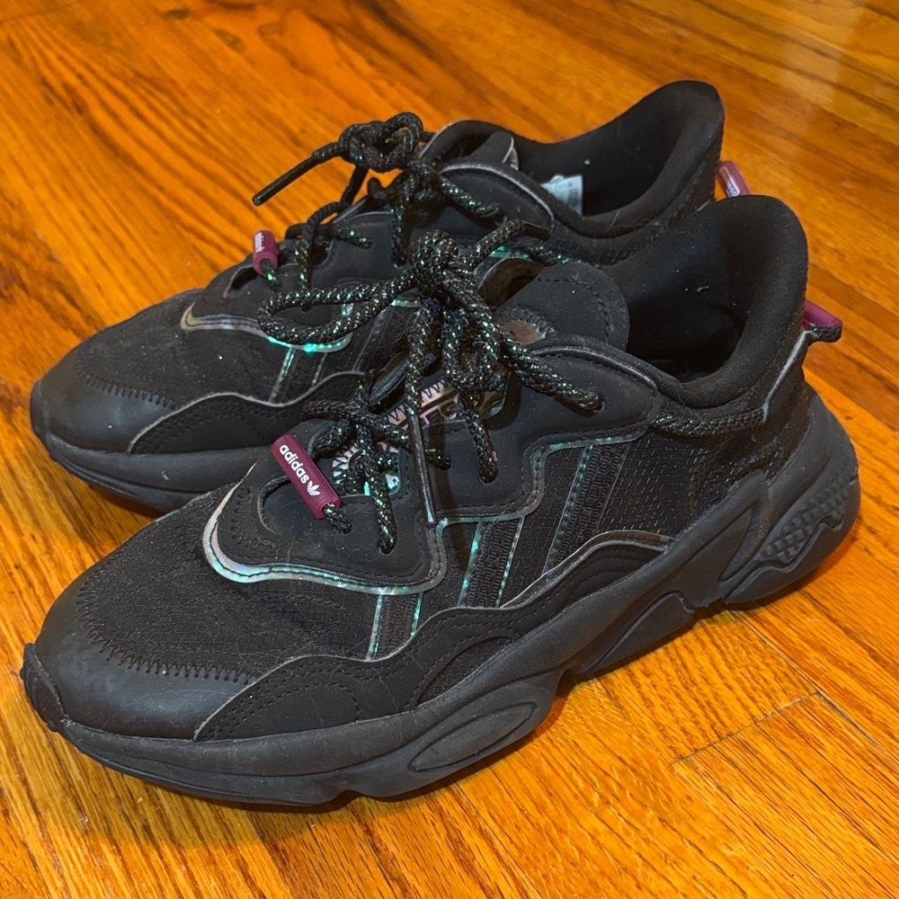 adidas Black Athletic Shoes with Purple Accents